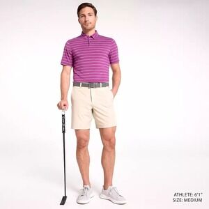 VRST Mens S Micro‎ Feeder Cherry White Stripe Golf Polo Shirt Moisture Wicking